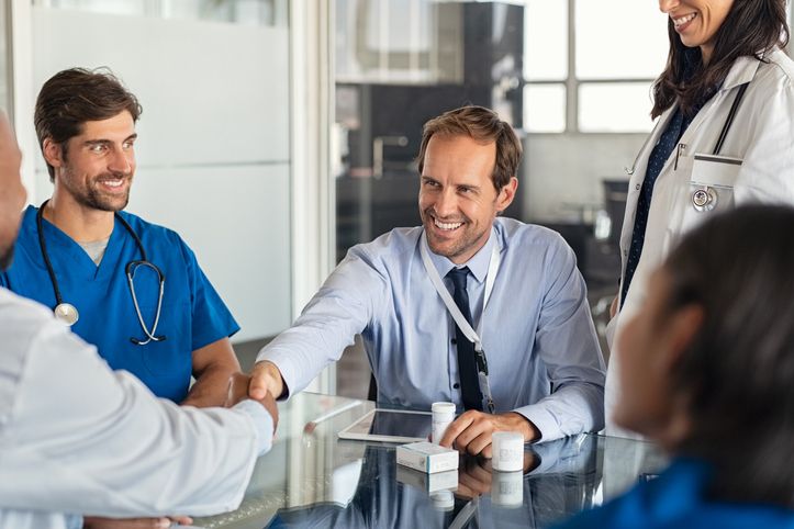 Professionals collaborating in a healthcare office