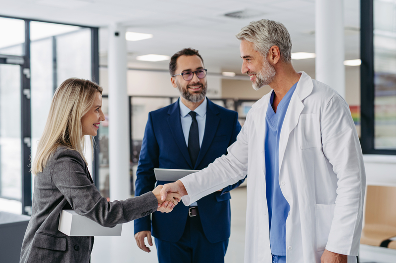 Medical sales professional working in an office
